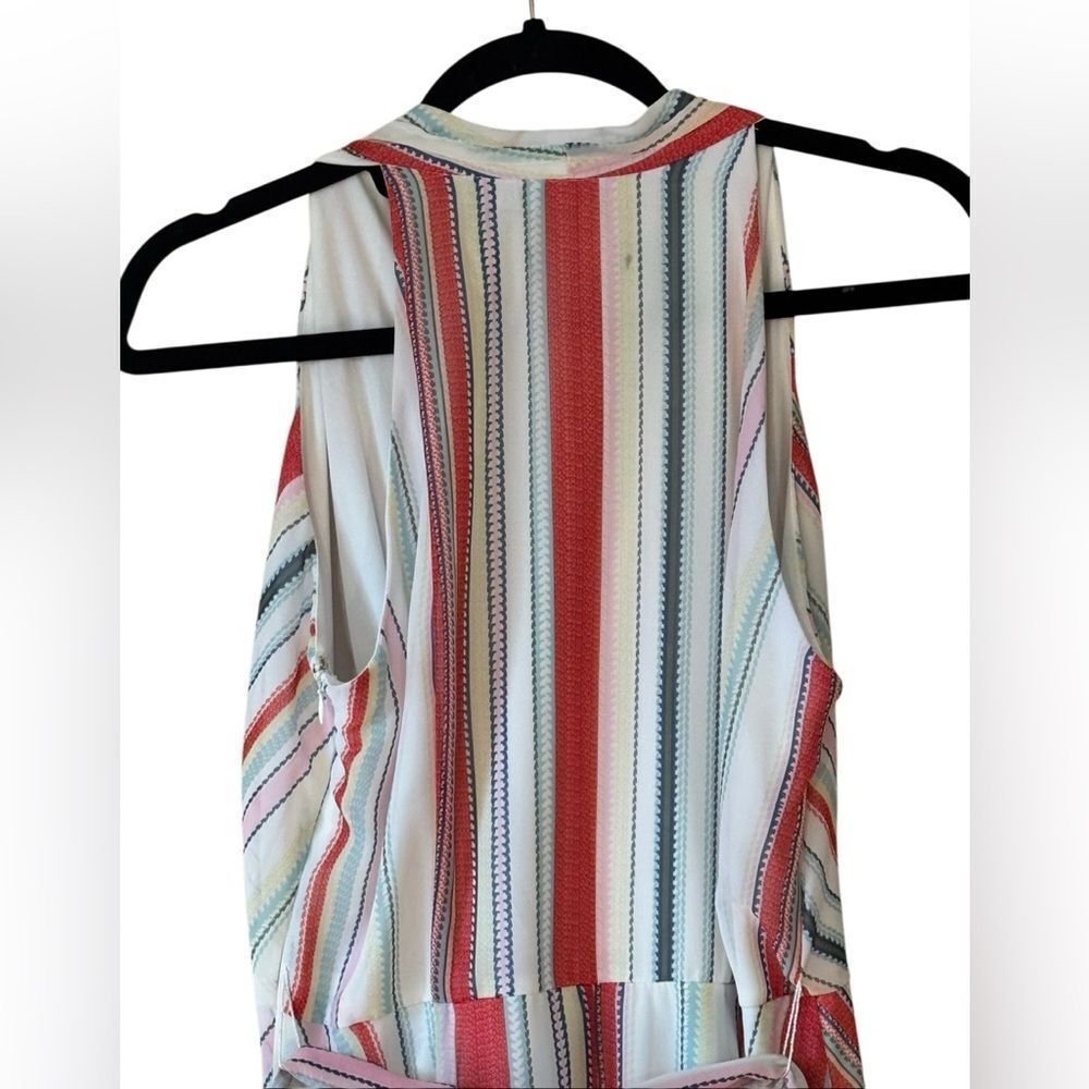 Leslie Fay Women's V Neck Multi Color Striped Midi Dress Size 6 - Picture 5 of 7
